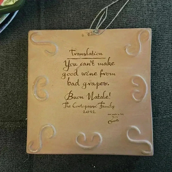 Italian Hanging Tile Decoration - Wine-Themed Rustic Proverb Plaque - Picture 2 of 3